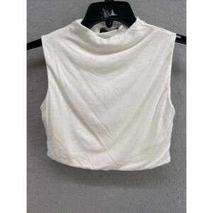 Naked Wardrobe Mock Neck Crop Top (White)